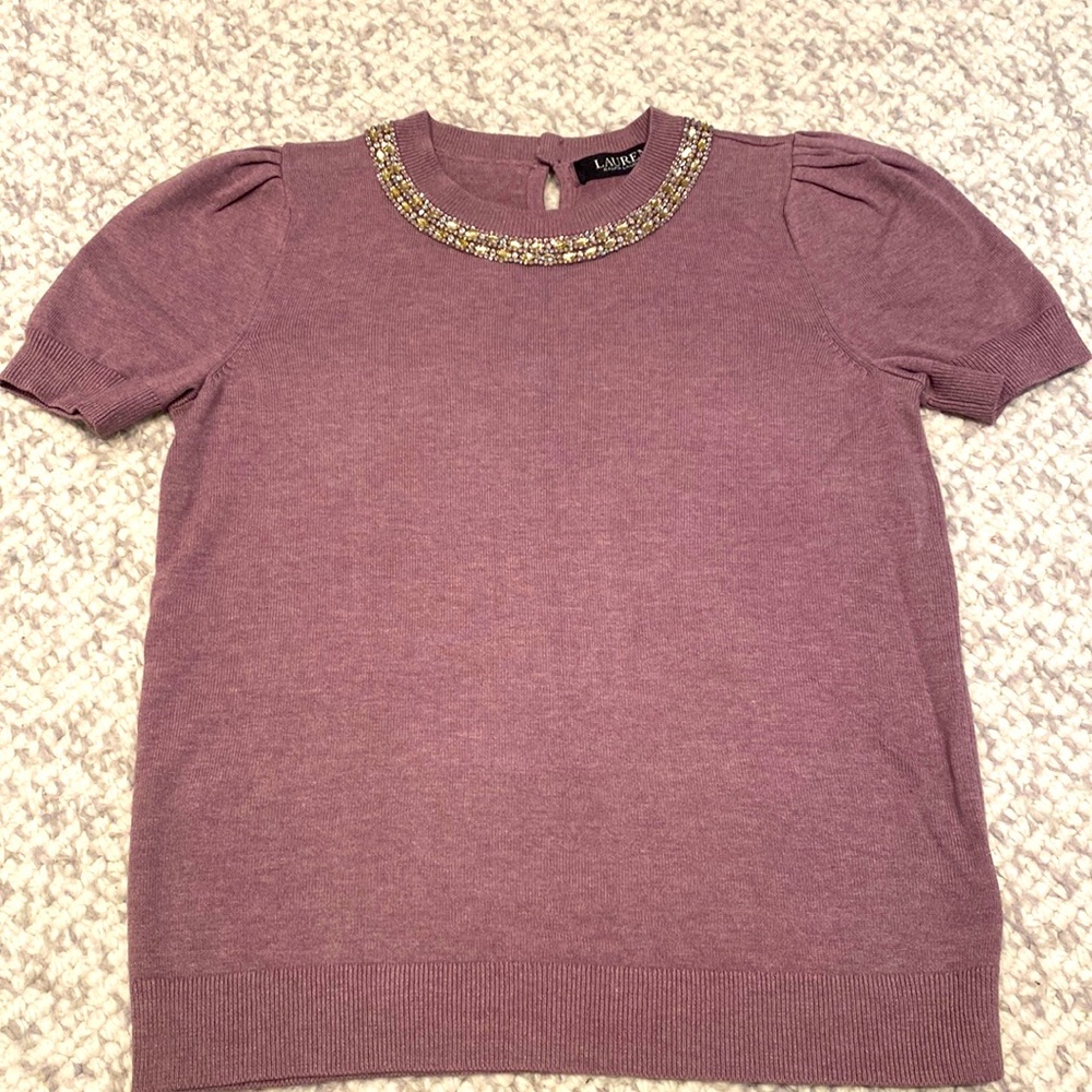 Ralph Lauren Jeweled Neck short sleeve sweater Size Petite Small